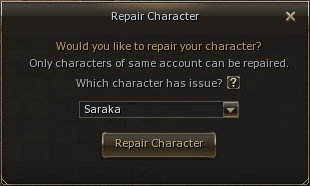 Real in-game screenshot — Repair Character window