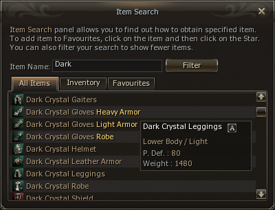 Real in-game screenshot — Item Search window
