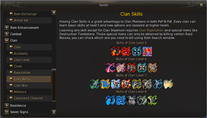 Guide — Clan Skills page